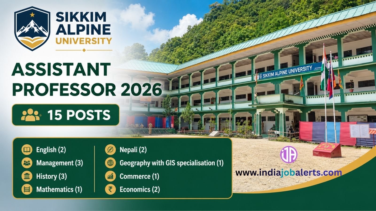 Sikkim Alpine University Recruitment 2026 - 15 Assistant Professor Posts