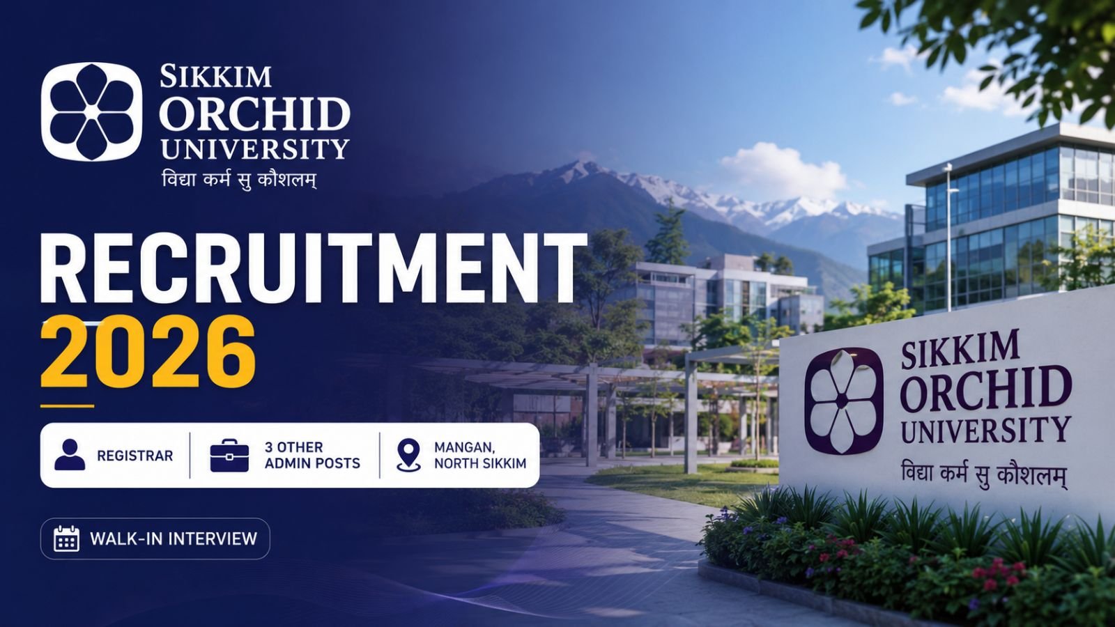 Sikkim Orchid University Recruitment 2026 - Registrar & 3 Other Admin Posts
