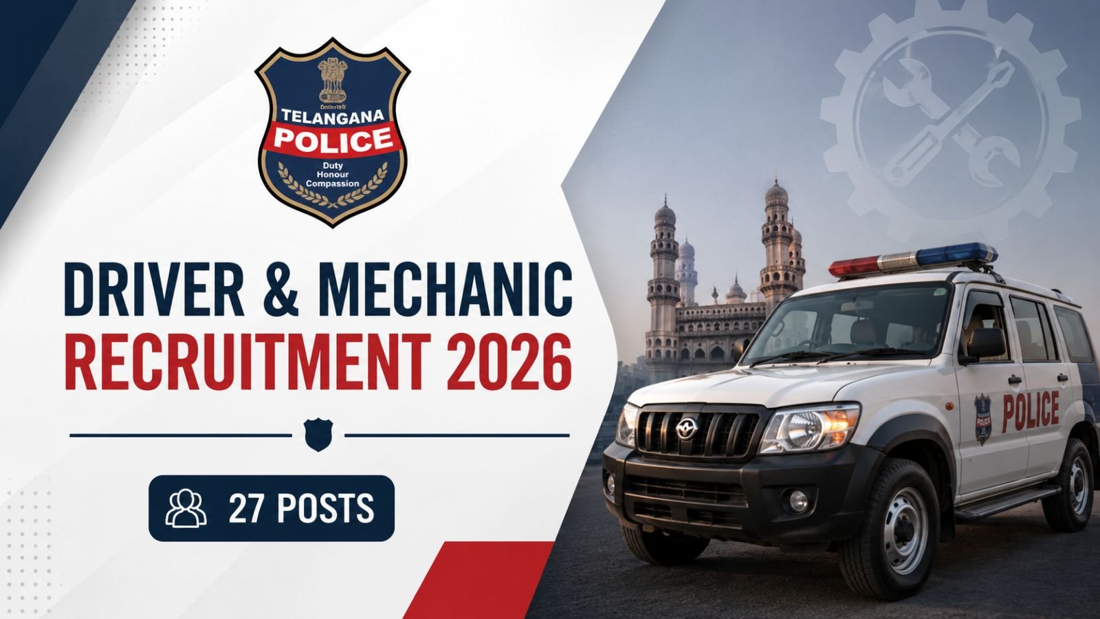 Telangana Police Driver & Mechanic Recruitment 2026 - 27 Posts  TSLPRB