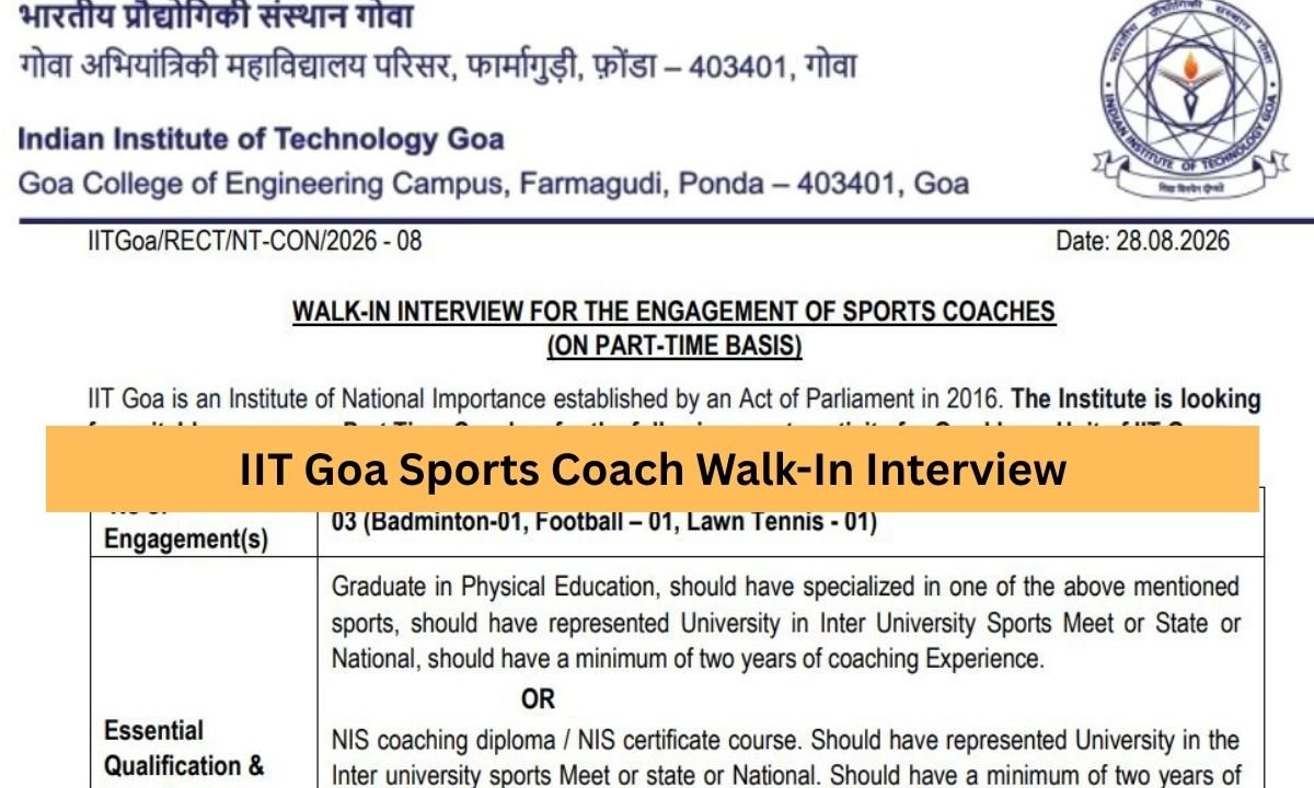 IIT Goa Sports Coach Walk-In Interview