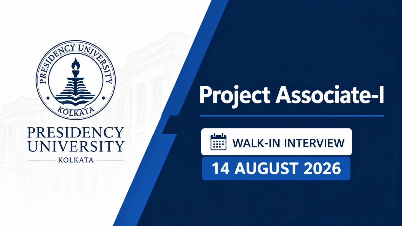 Presidency University Kolkata Project Associate-I Walk-in Interview on 14 August 2026