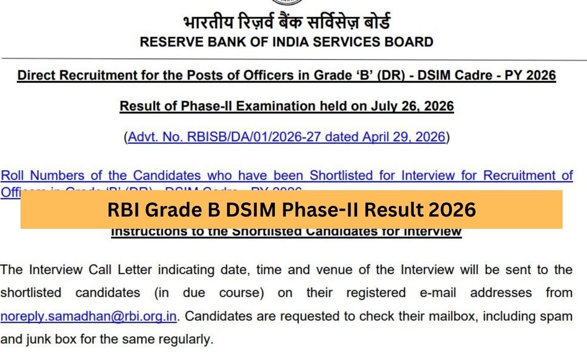 RBI Grade B DSIM Phase-II Result 2026