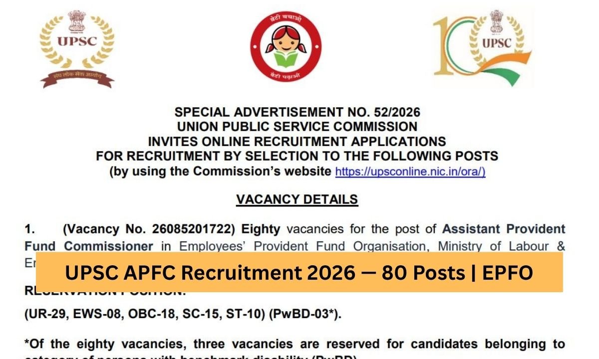 UPSC APFC Recruitment 2026 — 80 Posts EPFO
