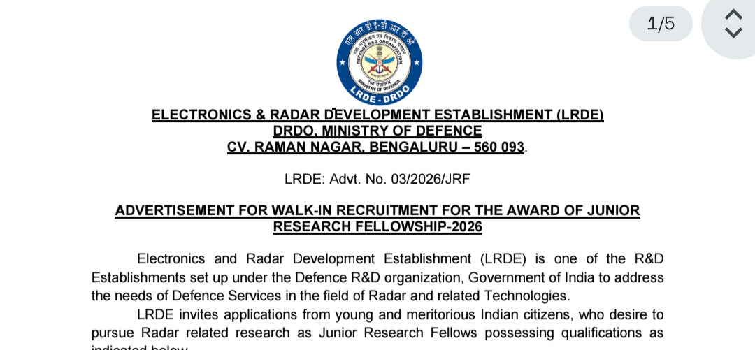 LRDE JRF Recruitment 2026
