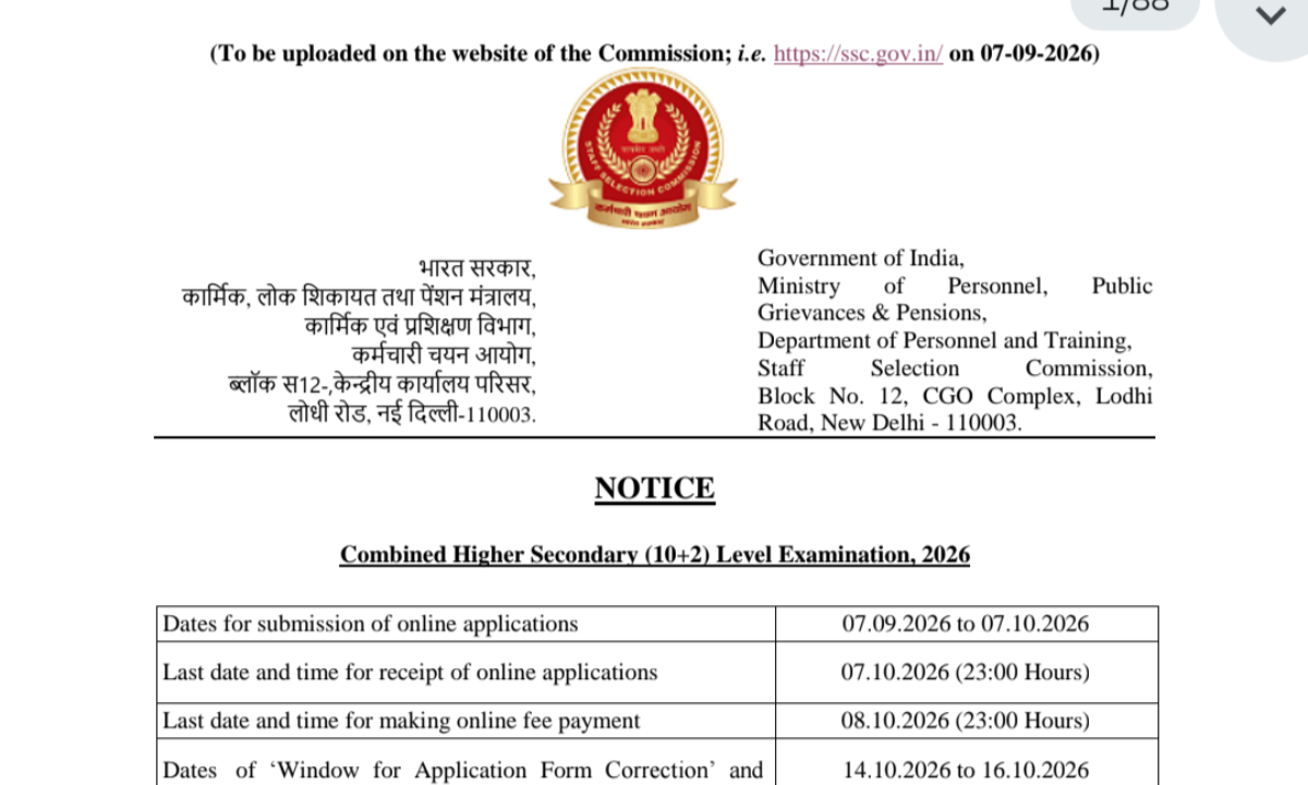 SSC CHSL 2026 Notification