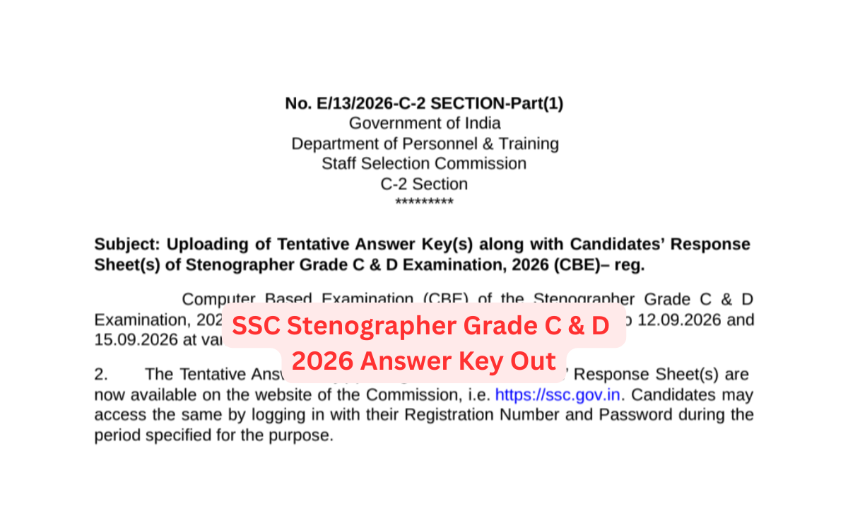 SSC Stenographer Grade C & D 2026 Answer Key Out — Objection Till 26 September