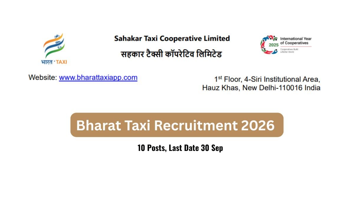 Bharat Taxi Recruitment 2026 - 10 Posts, Last Date 30 Sep