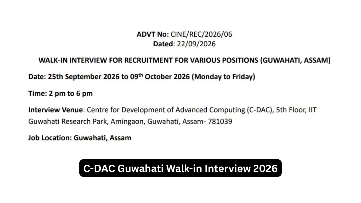 C-DAC Guwahati Walk-in Interview 2026 - 27 Contract Posts in Software, Android and Network Security