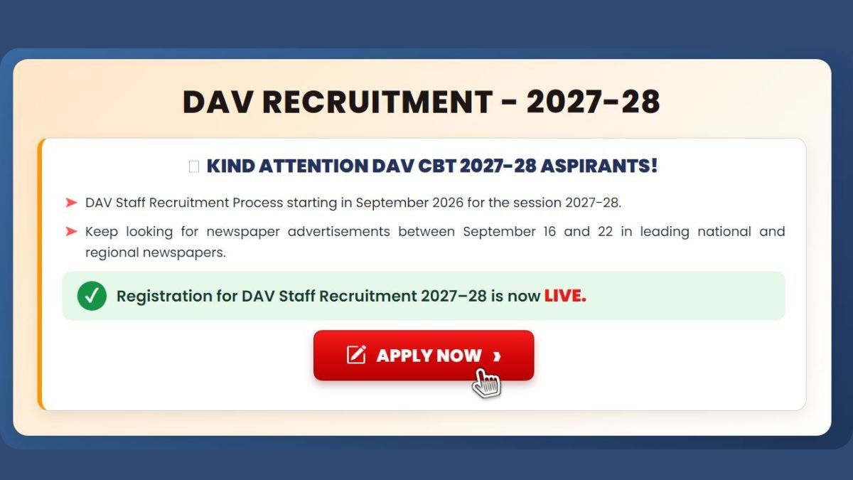 DAV Recruitment 2026 - CBT Registration 2027-28  DAVCMC