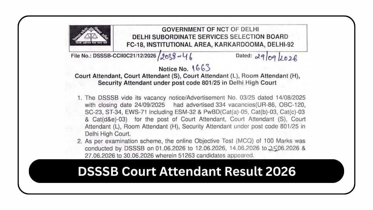 DSSSB Court Attendant Result 2026 Released Cut-off