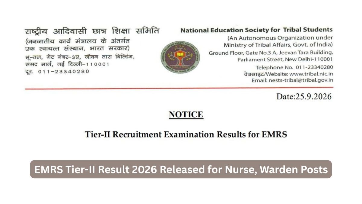 EMRS Tier-II Result 2026 Released for Nurse, Warden Posts