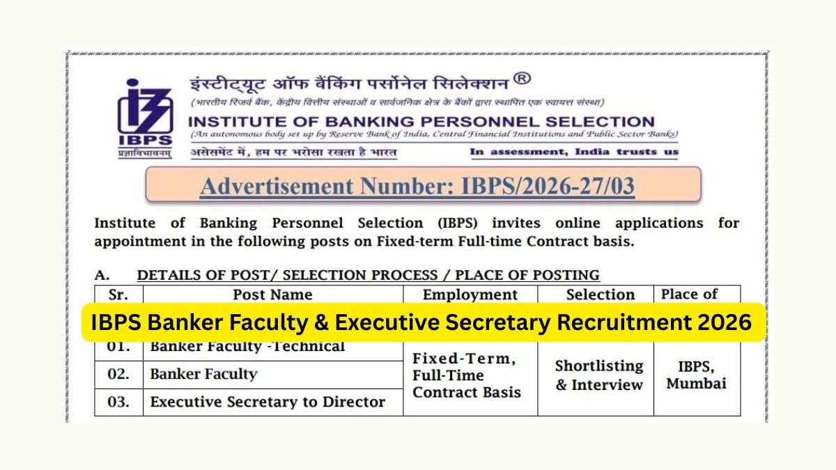 IBPS Recruitment 2026 Banker Faculty, Banker Faculty-Technical, Executive Secretary