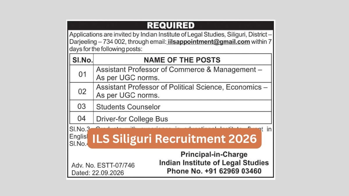 IILS Siliguri Recruitment 2026 Teaching Faculty Post