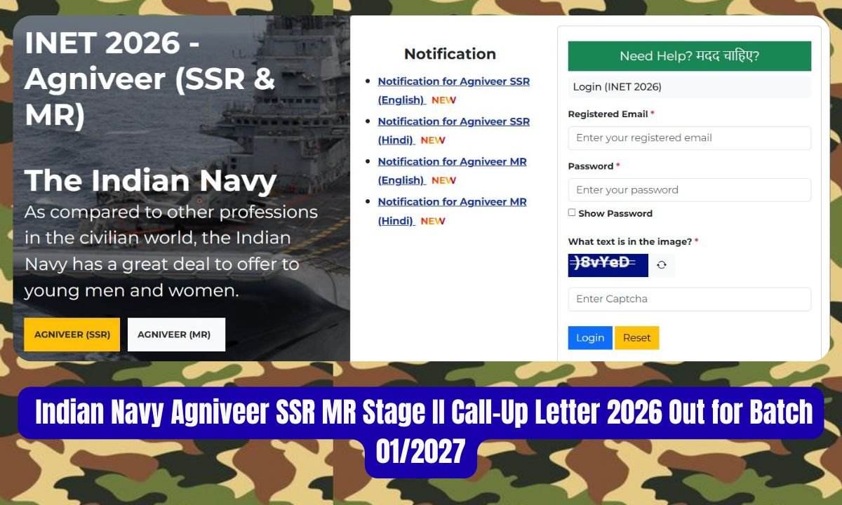 Indian Navy Agniveer SSR MR Stage II Call-Up Letter 2026 Out for Batch 012027