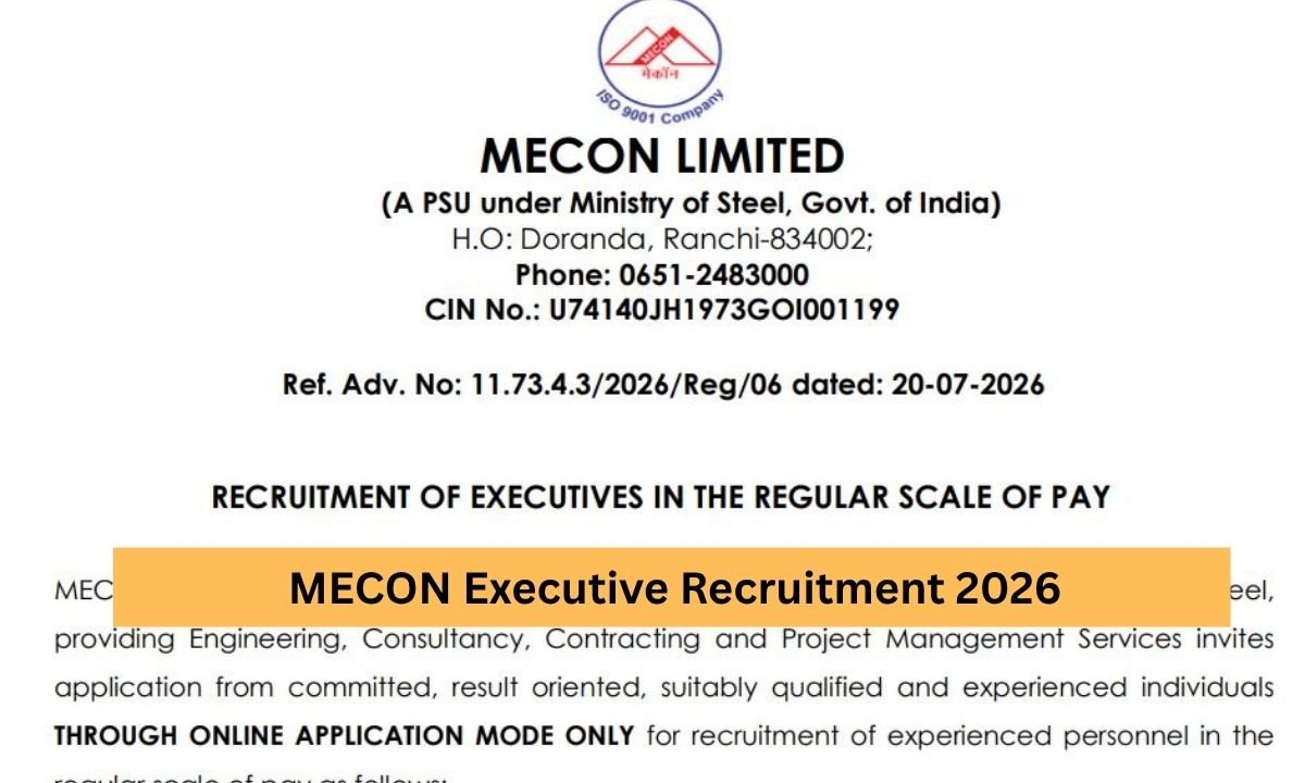MECON Executive Recruitment 2026 - GM, DGM & Manager Posts