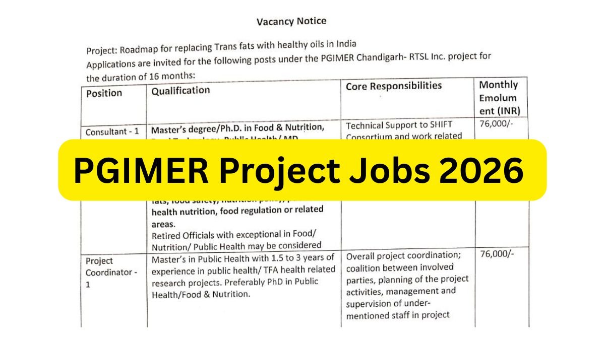 PGIMER Project Jobs 2026 Apply by 28 September, 3 Posts