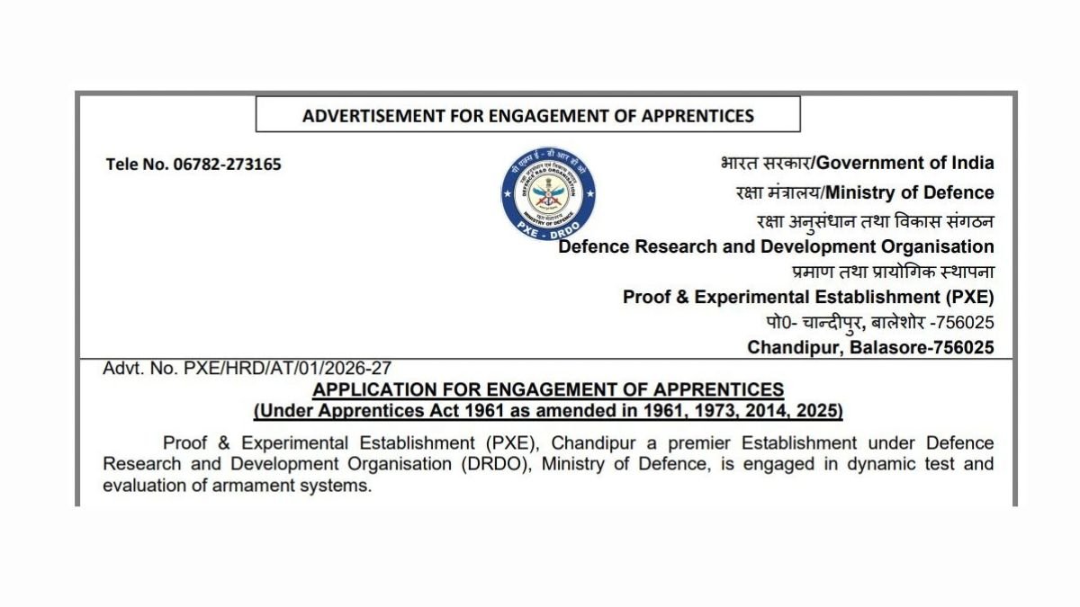 PXE DRDO Apprentice 2026 — 50 Seats, Stipend ₹10,900–₹12,300