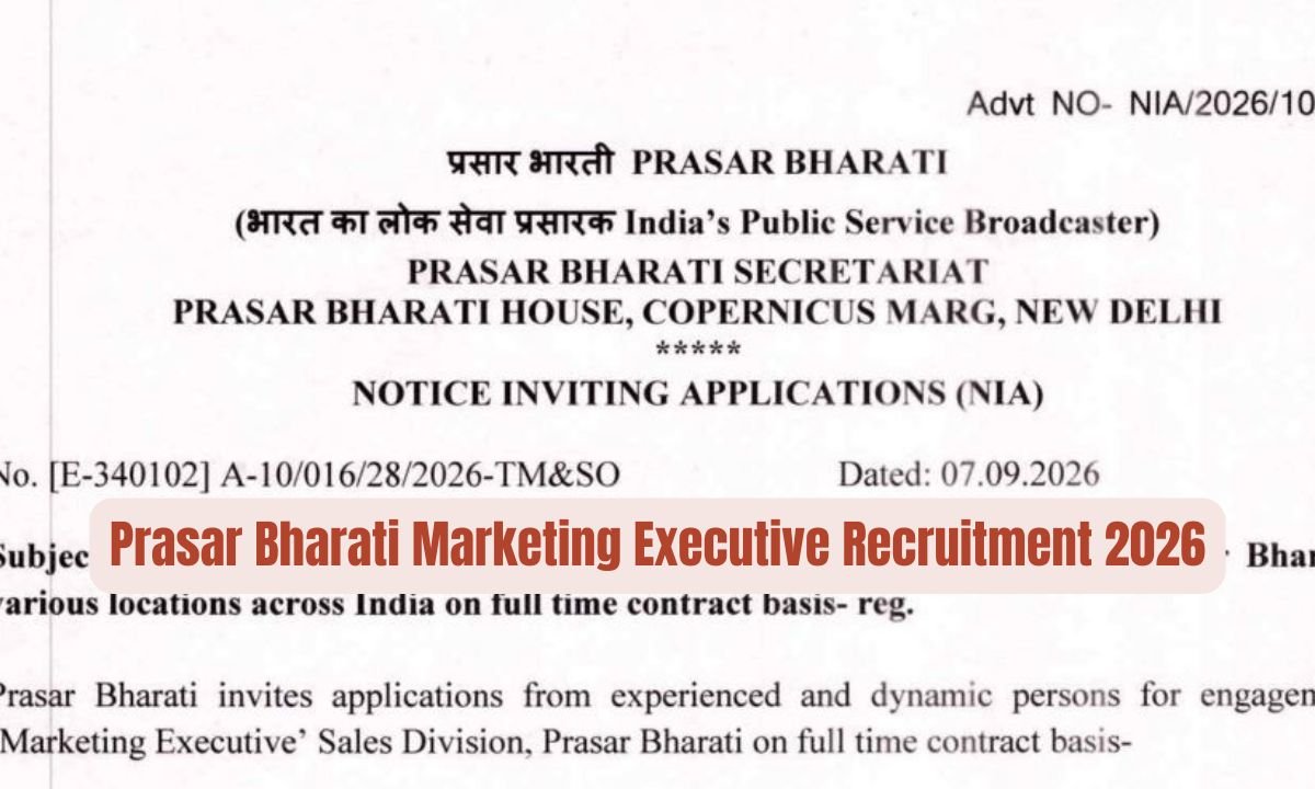 Prasar Bharati Marketing Executive Recruitment 2026