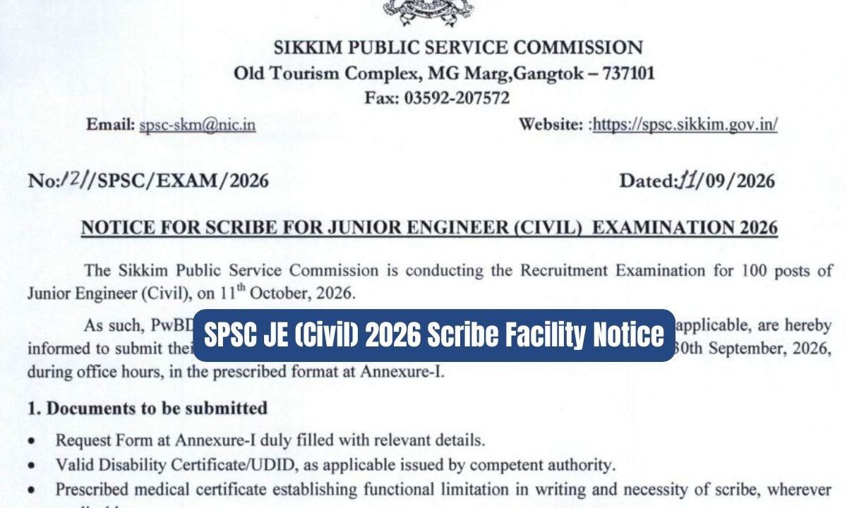 SPSC JE (Civil) 2026 Scribe Facility Notice