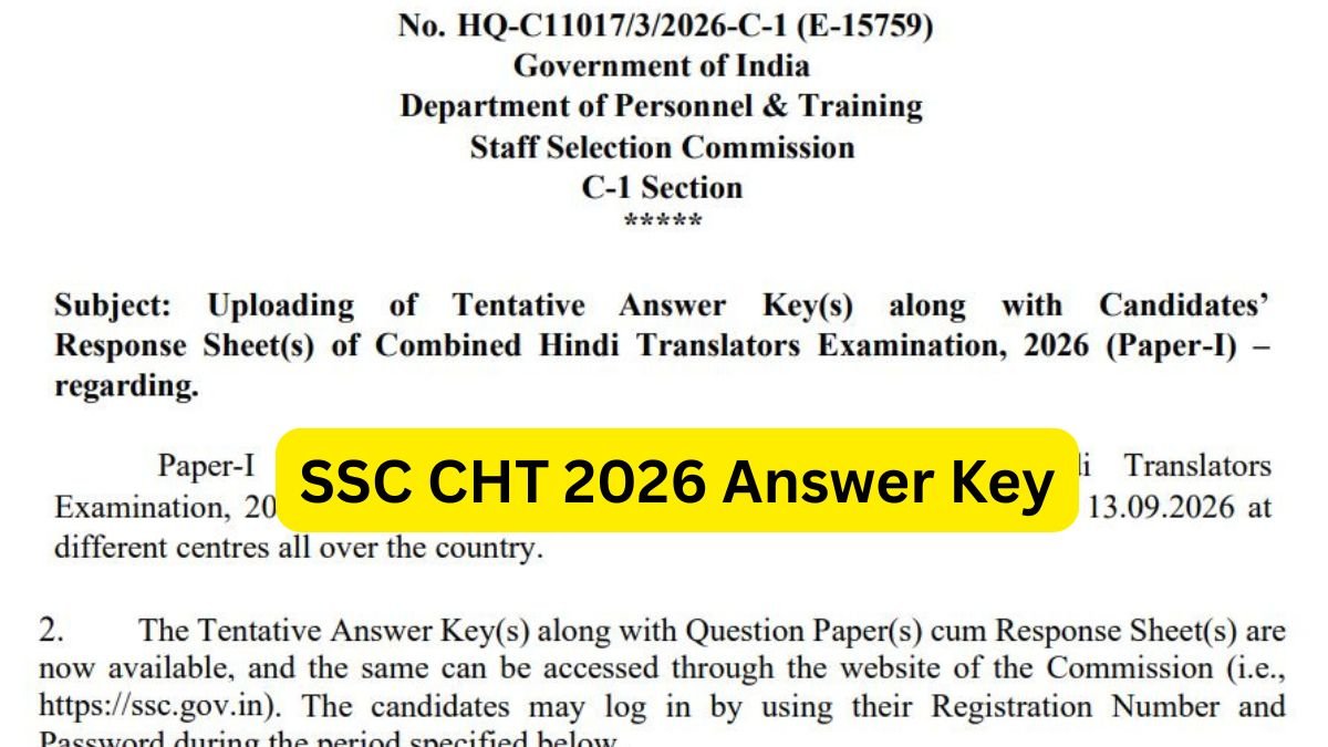 SSC CHT 2026 Answer Key - Check at ssc.gov.in