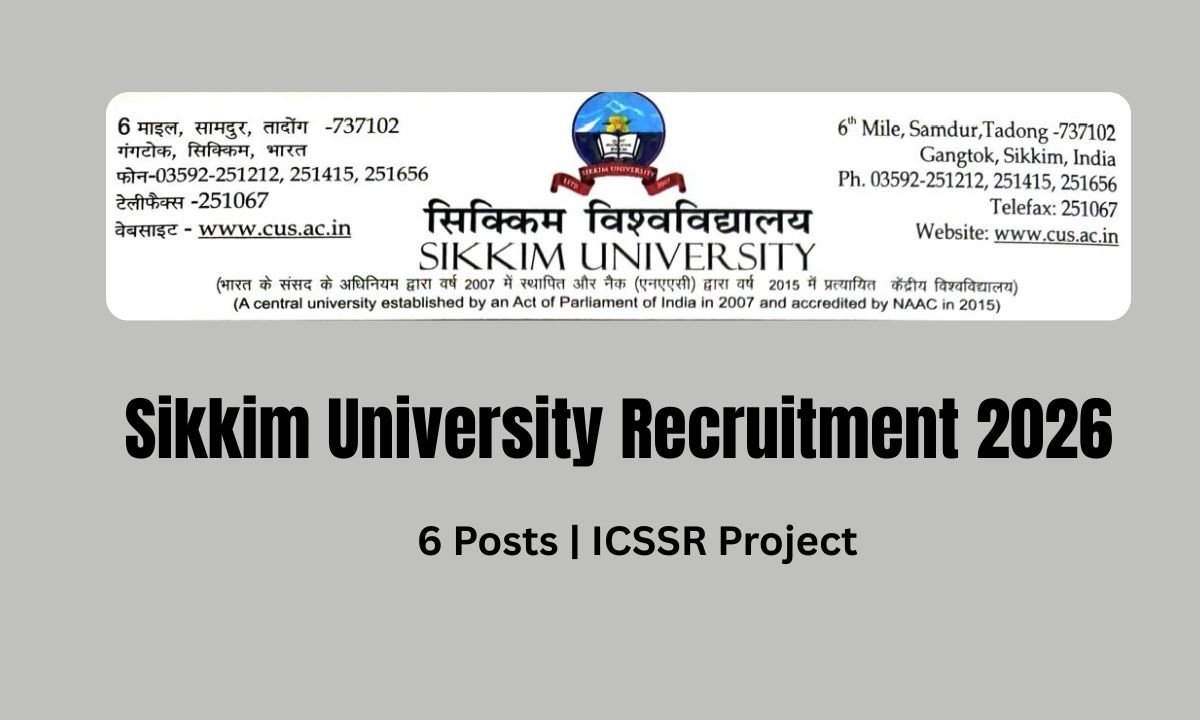 Sikkim University Jobs 2026 RA, RS & FI Posts, Apply by 30 Sept