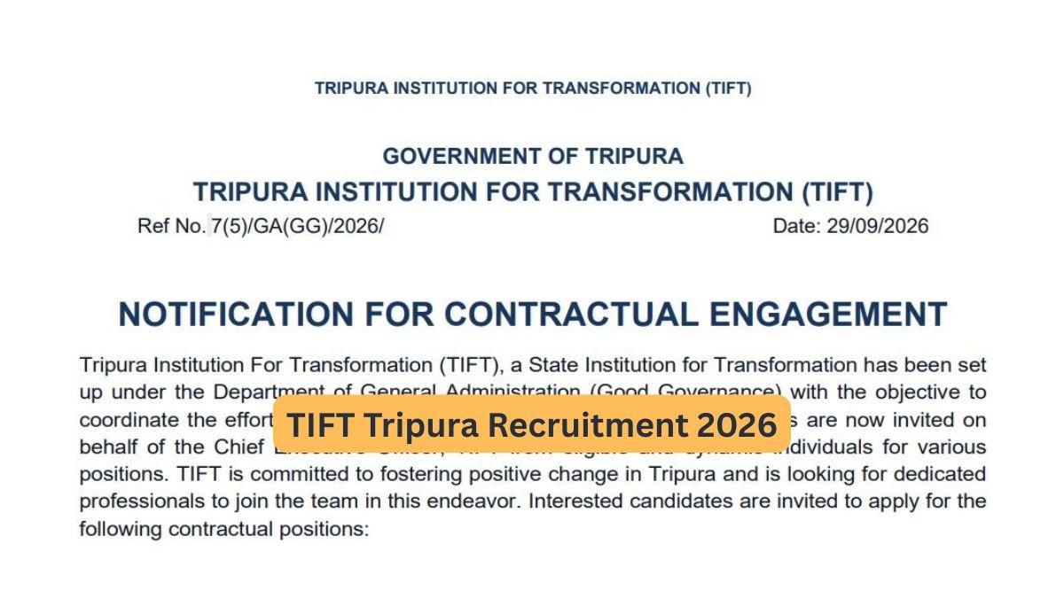 TIFT Tripura Recruitment 2026 - 12 Posts, Last Date 15 Oct