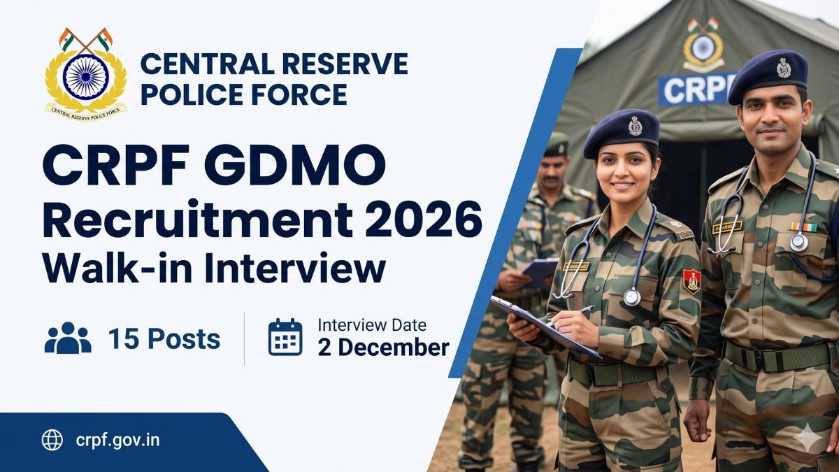 CRPF GDMO Walk-in Interview 2 December 2026 — 15 Posts