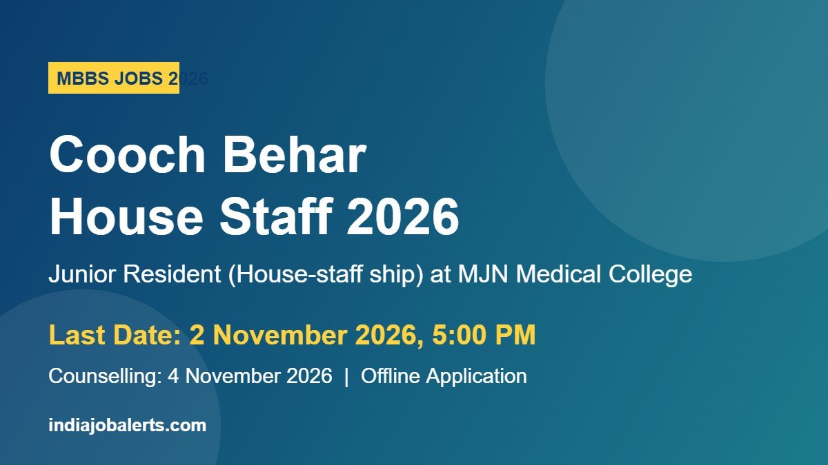 Cooch Behar House Staff 2026 notice for MBBS Junior Resident at MJN Medical College