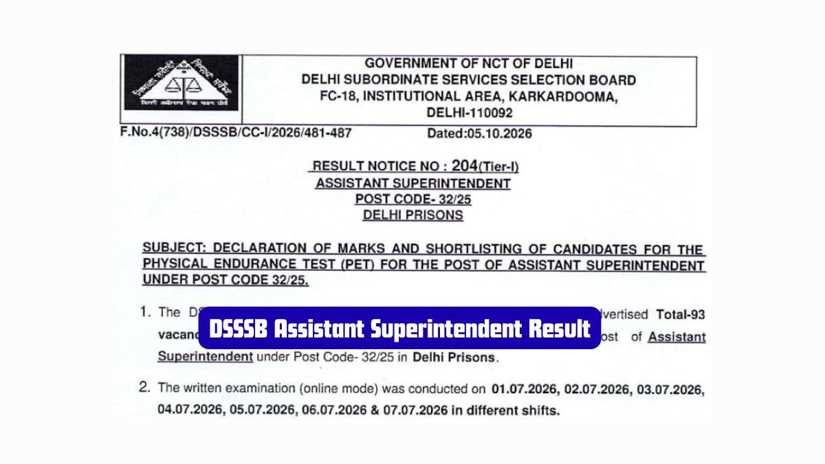DSSSB Assistant Superintendent Result 932 Shortlisted