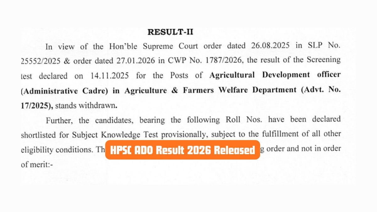 HPSC ADO Result 2026 Released Result-II hpsc.gov.in