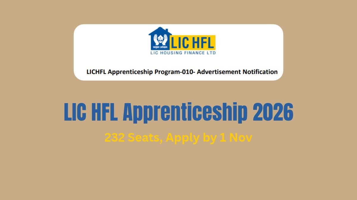 LIC HFL Apprenticeship 2026 232 Seats, Apply by 1 Nov