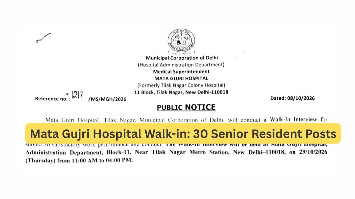 Mata Gujri Hospital Walk-in: 30 Senior Resident Posts