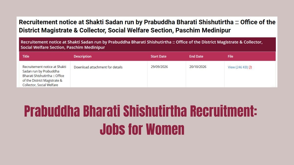 Prabuddha Bharati Shishutirtha Recruitment Jobs for Women Kolkata West Bengal