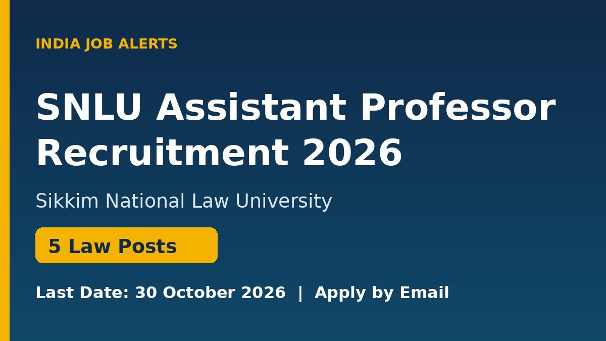 SNLU Assistant Professor Recruitment 2026 notice for 5 Assistant Professor of Law posts at Sikkim National Law University