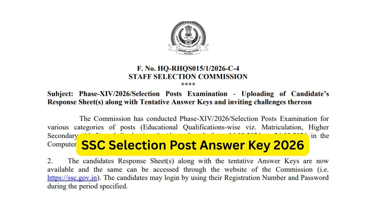 SSC Selection Post Answer Key 2026 - Phase-XIV2026