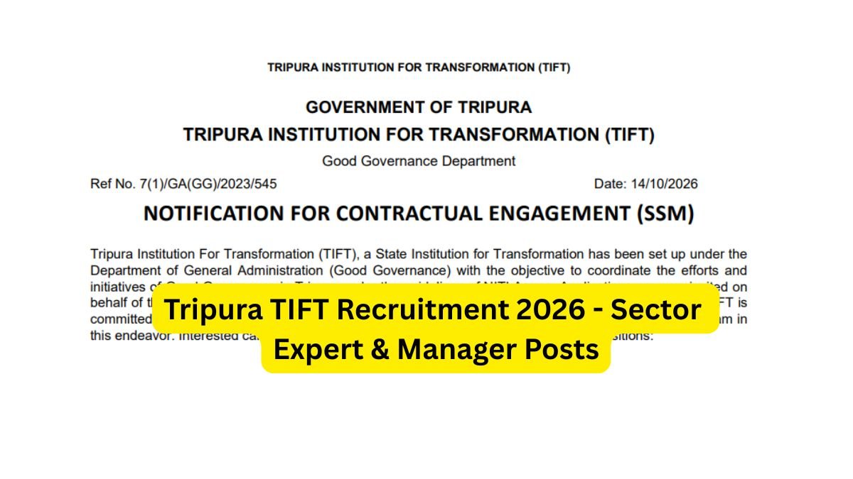 Tripura TIFT Recruitment 2026 - Sector Expert & Manager Posts