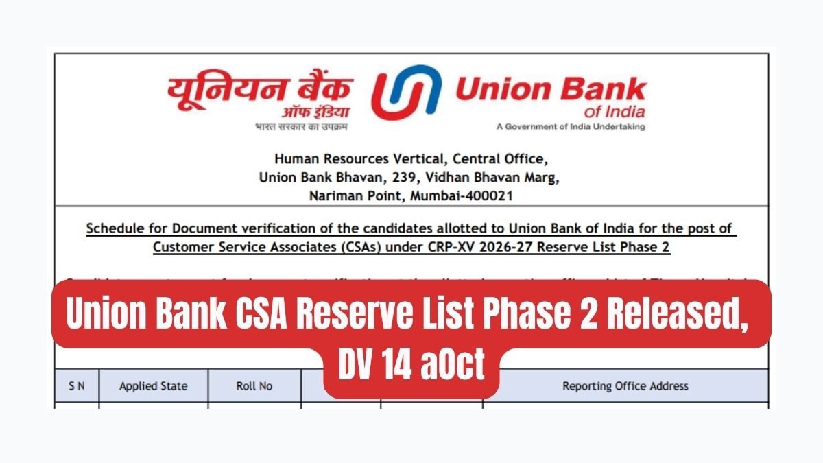 Union Bank CSA Reserve List Phase 2 Released, DV 14 aOct