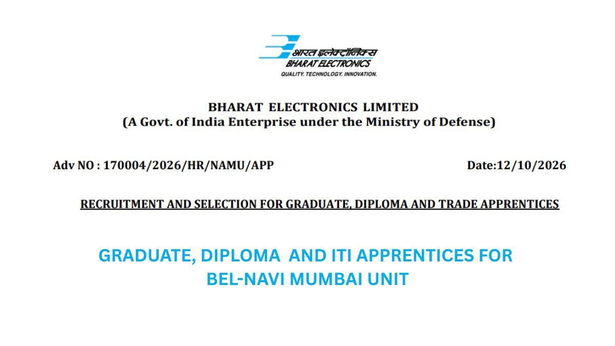 BEL Navi Mumbai Apprentice 2026: 29 Posts, Walk-in 22 Oct