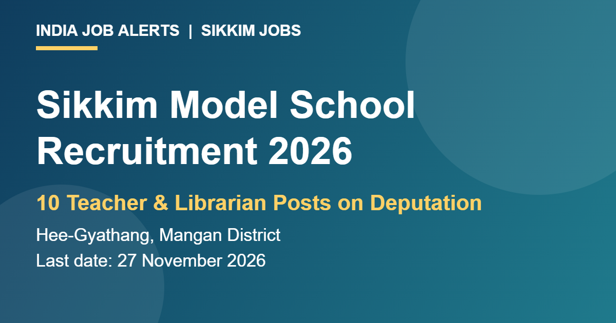 Sikkim Model School Recruitment 2026 notice for 10 teacher posts at Hee-Gyathang